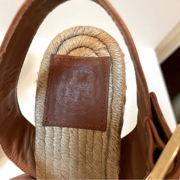 TORY BURCH Wood Wedge Heeled Espadrille Sandals Size 9 - Picture 10 of 14